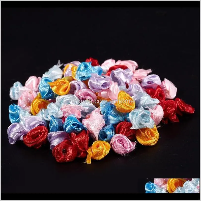 100PCS/Lot Mini Handmade Satin Rose Ribbon Rosettes Fabric Flower Appliques For Wedding Decoration Craft Sewing Accessories1