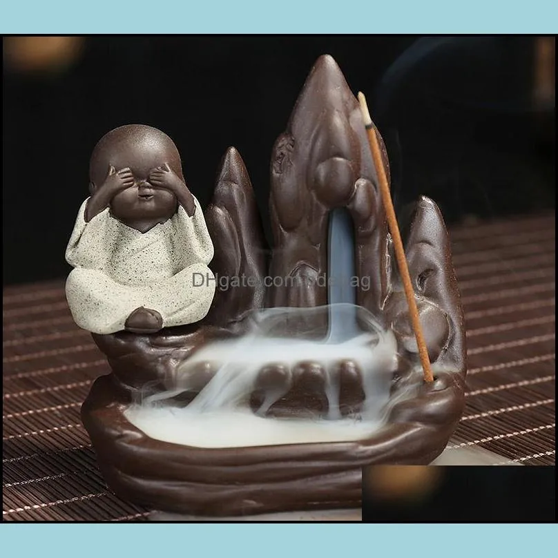 Incense Burner Creative Home Decor The Little Monk Small Buddha Censer Backflow Incense Burner Preferred