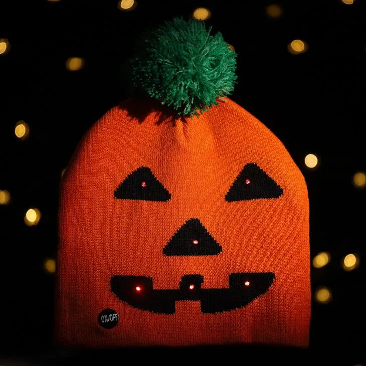 Led Halloween Knitted Hats For Pumpkin Acrylic skull cap Kids Baby Moms Warm Beanies Crochet Winter Caps party decor gift LX2100