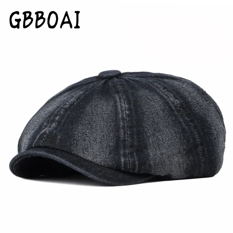 Bérets en coton Denim pour hommes et femmes, casquette octogonale Vintage de couleur unie, casquette à visière française, Gatsby décontracté, chapeau de journal, automne