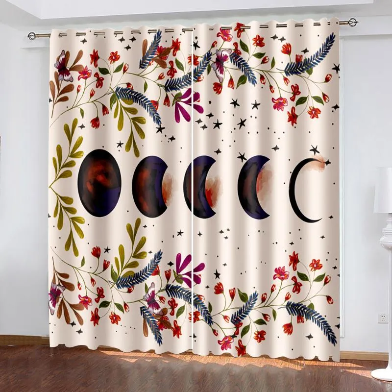 Cortinas con estampado 3D de planta, diseño de forma Retro multicolor, traje personalizado para dormitorio y sala de estar con accesorios de gancho