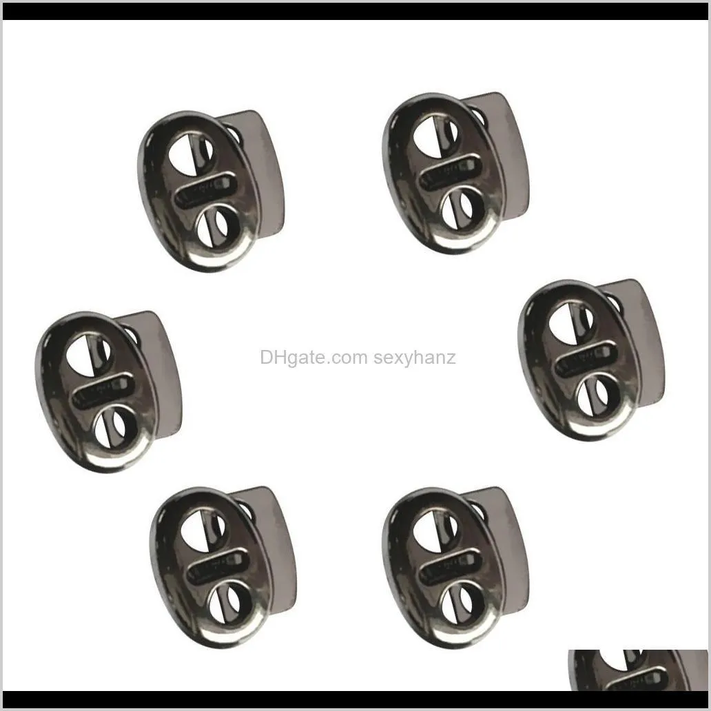 6pcs gray double holes oval bean cord lock stopper toggles end spring diy findings fastener slider supplies