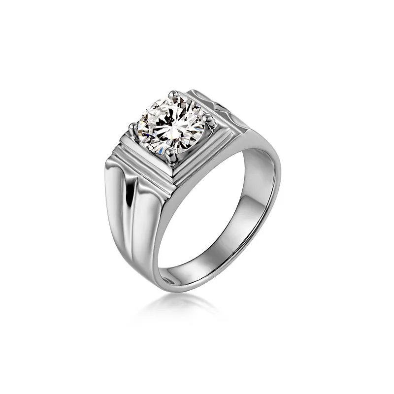 Classique 2.0ct Mossanite 18K solide véritable or blanc anneaux de mariage bandes de proposition pour hommes marié mari diamant Test réussi
