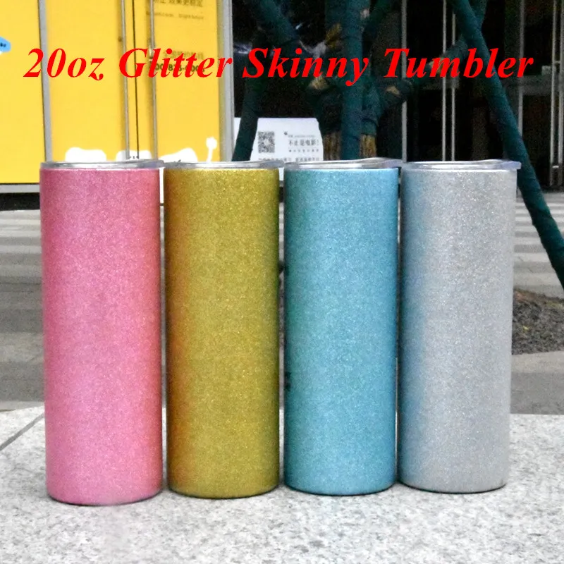 20 oz Glitter Tozu Tumblers Düz Tumbler Paslanmaz Çelik Sıska Tumber Vakum Yalıtımlı Bira Kahve Kupaları Ile Saman ve Kapak