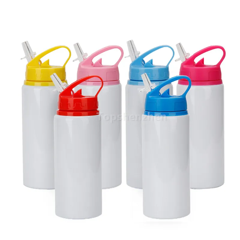 Portátil 600 ml xícaras com canudinho Diy Sublimação em branco 20 onças garrafa de água Esporte copo de caneca de alumínio com tampas de palha