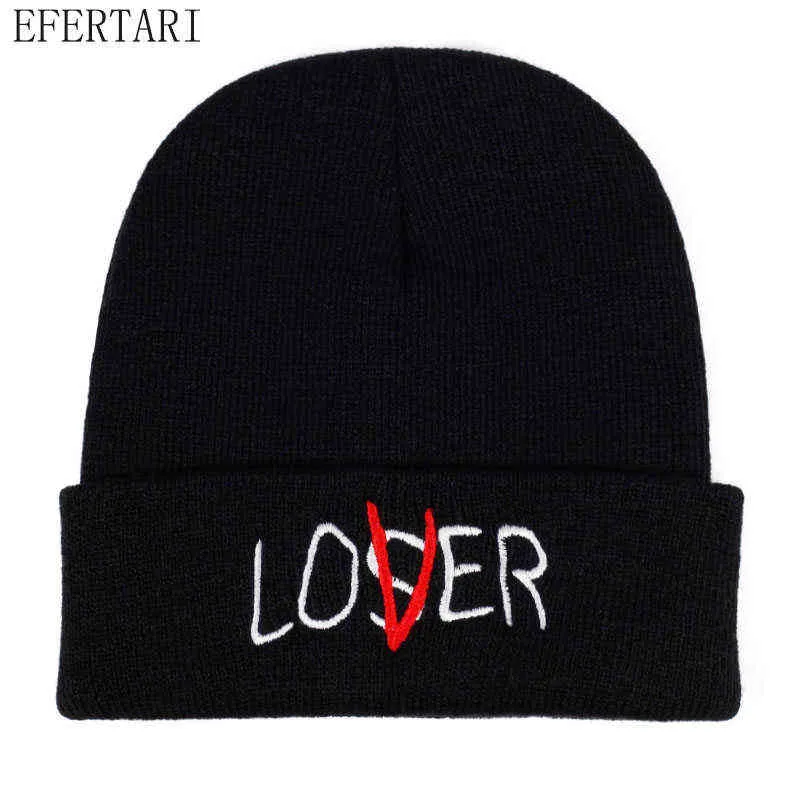 Fun Style List Lover Loser Haftowane Knit Hat Dla Mężczyzn I Kobiet Różowy Moda Hip Hop Unisex Hat Y21111