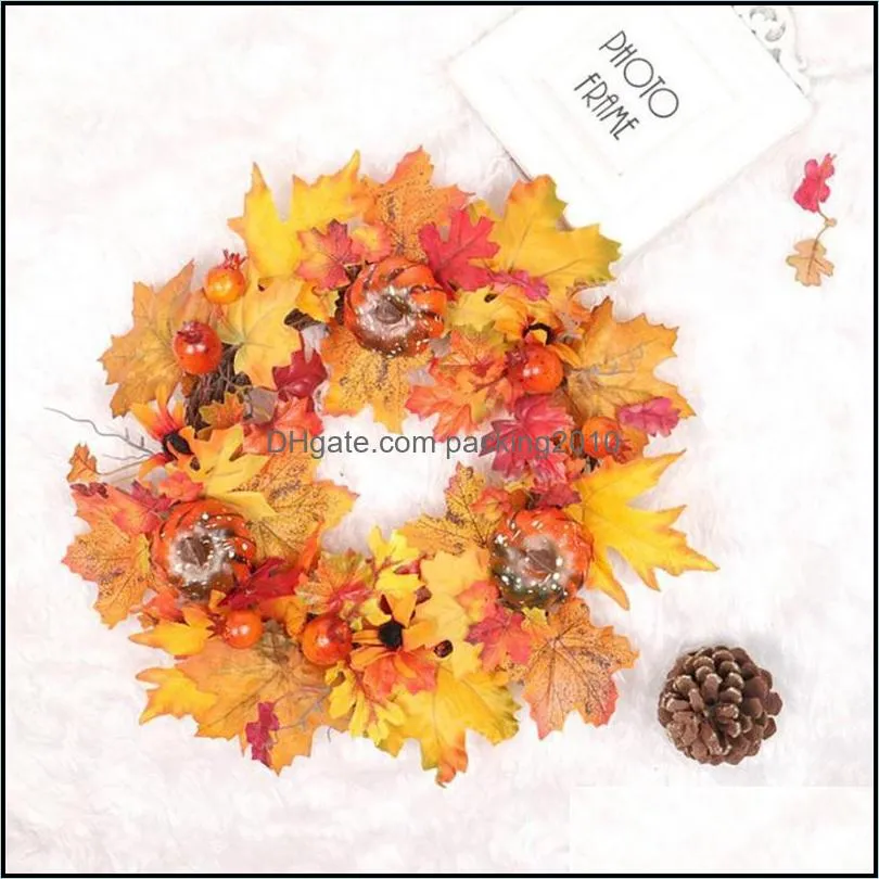 Decorative Flowers & Wreaths 1PC Halloween Pumpkin Wreath 40cm/35cm Home Decor Maple Autumn Festival Door Hanging 0912#30