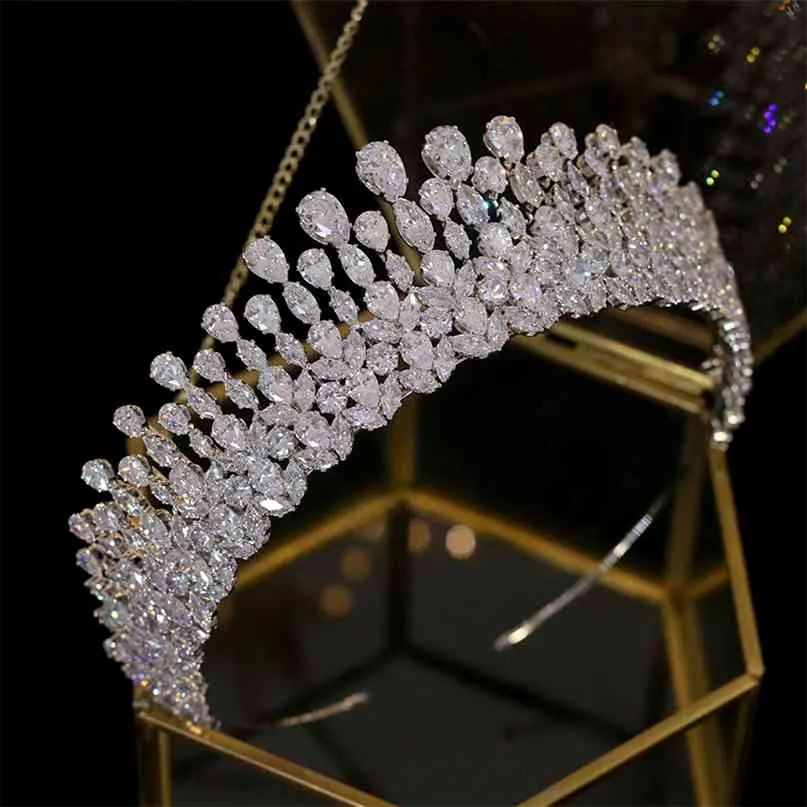 Bruid tiara crystal hoofdtooi bruiloft haaraccessoires volledige zirkoon kronen hoofdband sieraden voor vrouwen 210707