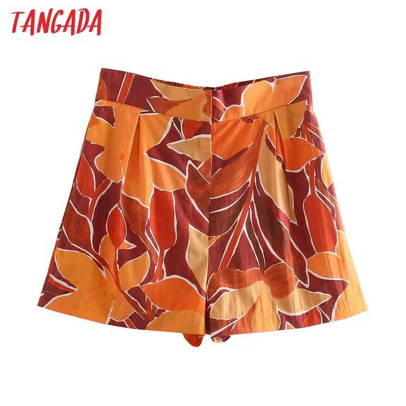 Tangada Summer Women Elegancki Kwiatowy Spodenki Print Zipper Stretty Czekaj Spodenki Plażowe Pantalones Je57 210609