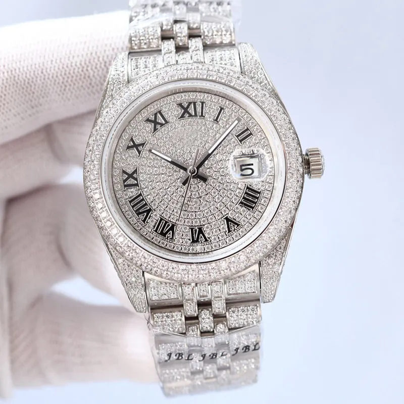 Full Diamond Herrklockor 41mm Automatisk Mekanisk Armbandsur Diamond Bezel Vattentät Armbandsur Montre De Luxe Klockor Herr