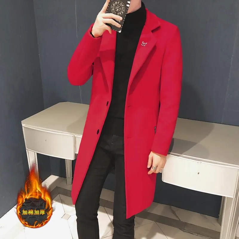 Men's Trench Coats Red Elegant Gentleman Long Jackets For Mens Blazers Army Green Winter Overcoat Slim Fit Steampunk Coat Cloak Men