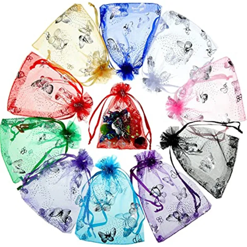 100szt / lot Organza Bag Transparent Przykładowe ściągacze etui Torby Biżuteria ślubna urodzin Boże Narodzenie Gift Package