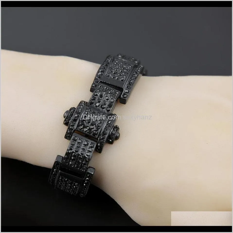 men`s hip hop gold silver black bracelet fashion punk jewelry iced out rhinestone crystal zinc alloy silver bangle bracelets