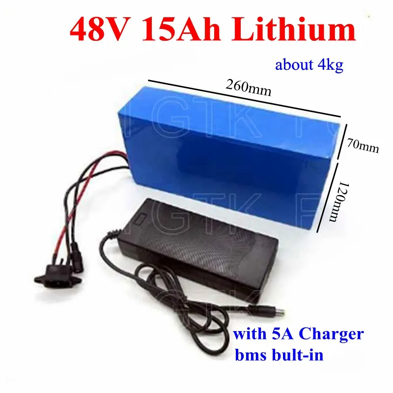 Oplaadbare 48v 15ah lithium Li-ion batterij met 30A voor 1500W 1000W 48V elektrische fiets scooter mortorbike batterij + 5A Lader