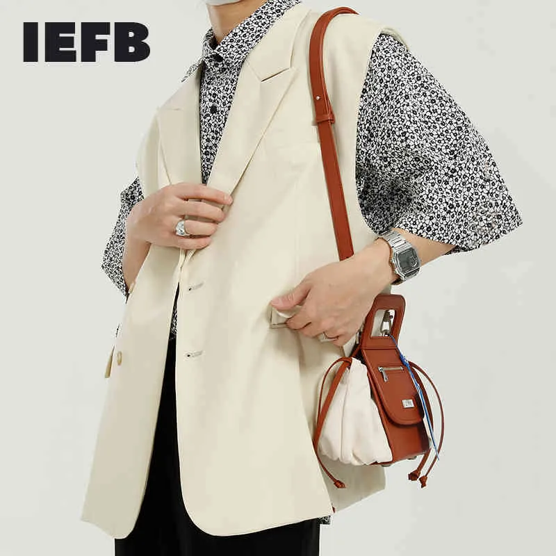 IEFB Mäns Causal Suit Vest Spring Summer Cool Black Ärmlös Waistcoat Koreanska Trend Loes Mans Kläder 9Y7149 210524