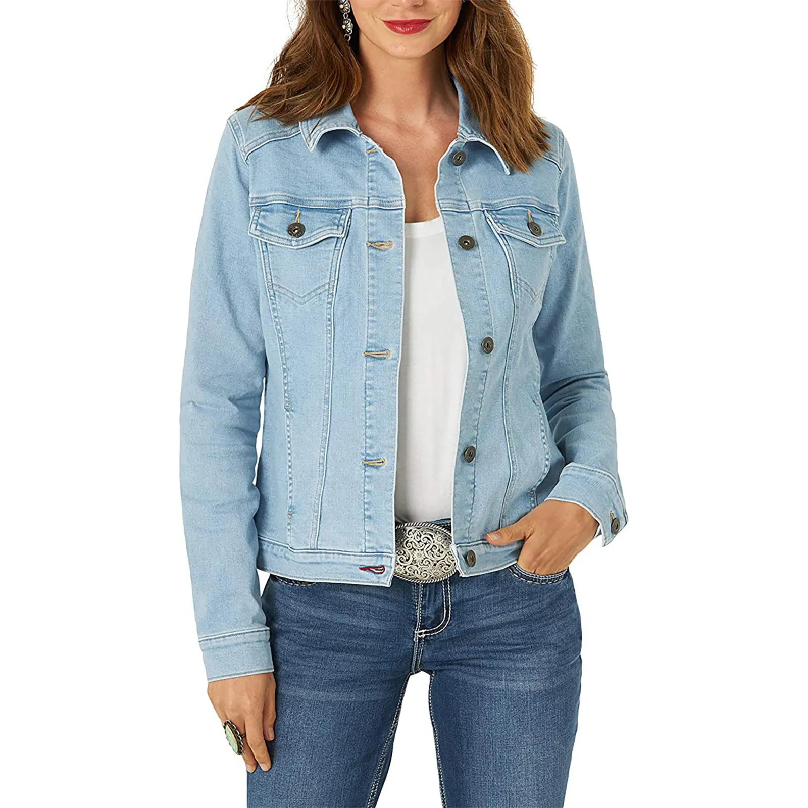 Autumn Winter 2023 Women's Stretch Denim Jacket Wrangler Authentics Single Breasted Woman's Short Casual Coats BKJ001 garment