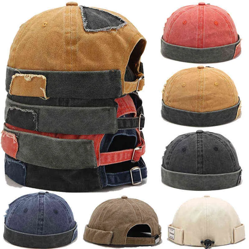 Vintage Dome Şapka Erkek Katı Renk Ev Sahası Beanies Erkekler Için Sıkma Docker Sailor Pamuk Besimsiz Kafatası Kap Rahat Hip Hop Kapaklar Y21111