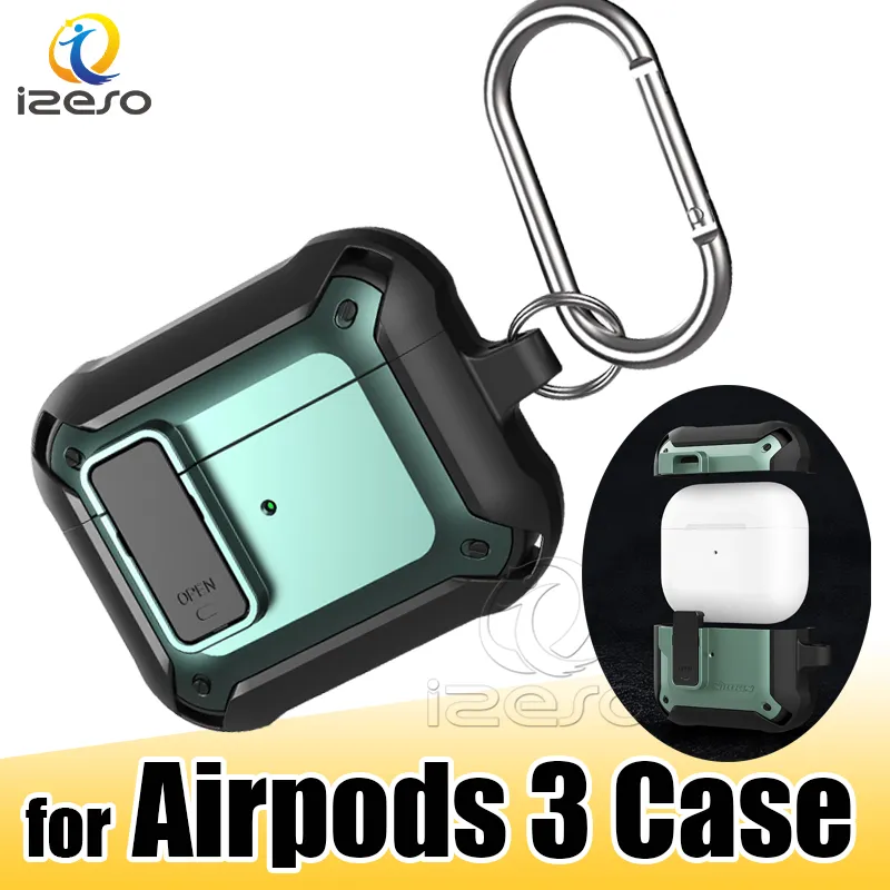 Headset Accessories Designer Shockproof Case for Air pods 3 PC Cover Protector with Hook Clasp Keychain Anti Lost izeso