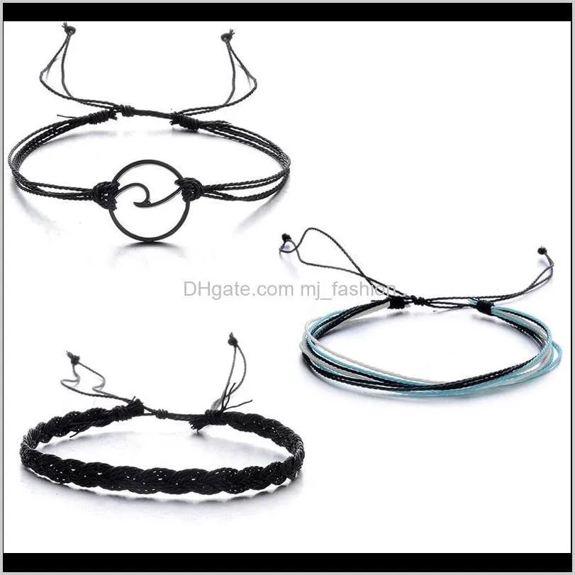 zhefanku jewelry 3pcs/set wave handmade bracelet set friendship bracelet set alloy love couples rope bracelets 2174