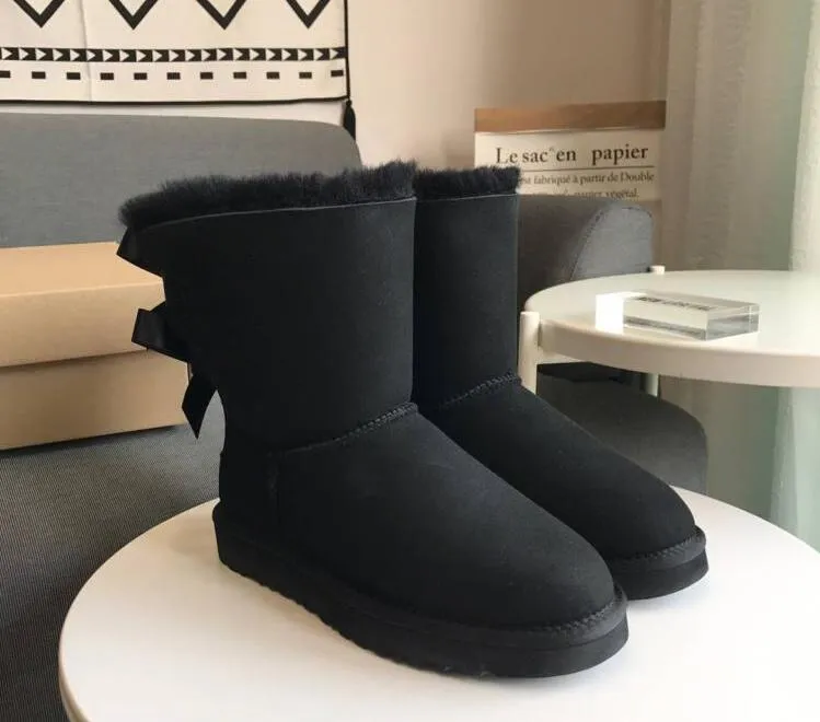 Vrouwen Kinderen Klassieke Winter Snowboots Echte Koe Split Leren Schoenen Dames Kids Bow Boot