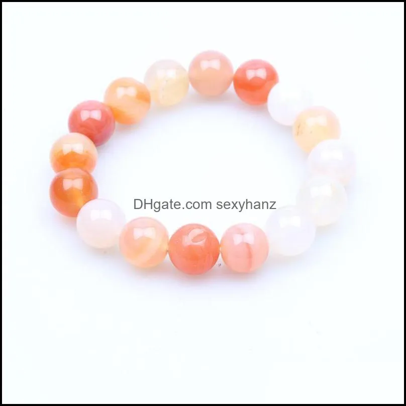 Retro Orange Fire Agates Round Beads Bracelet Natural Stone Stretch Chain Female Friends Gift 8mm 10mm 12mm 14mm Beaded, Strands