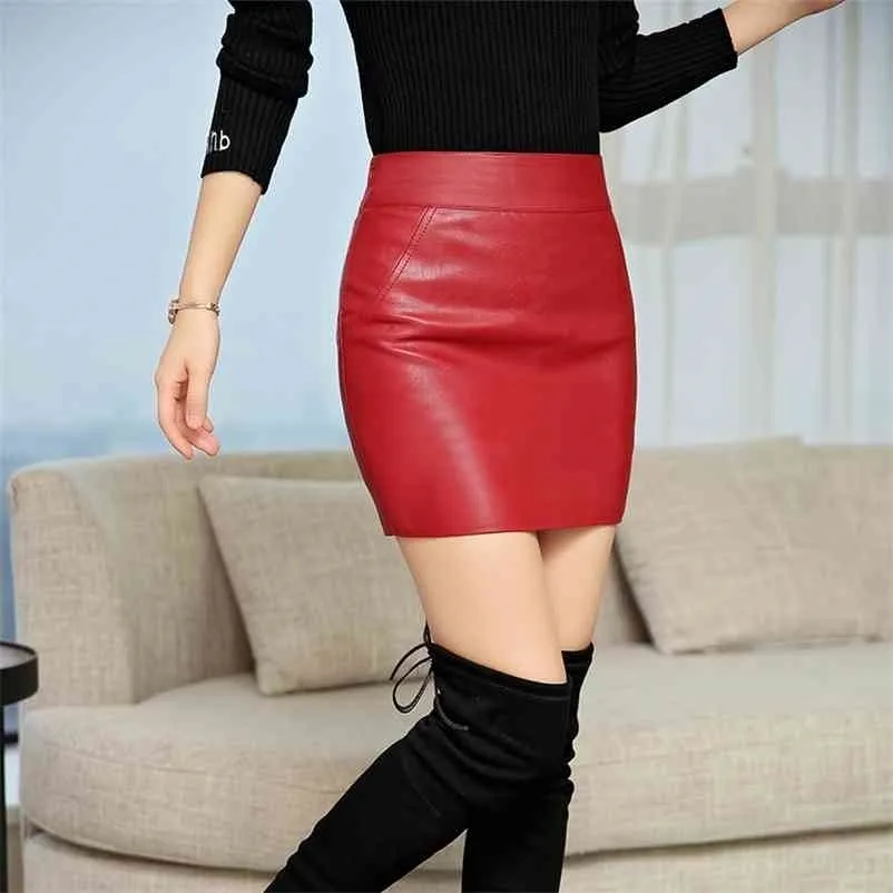 Kjol kvinna sexig läder solid hög midja smal penna bodycon mini office lady s 210621