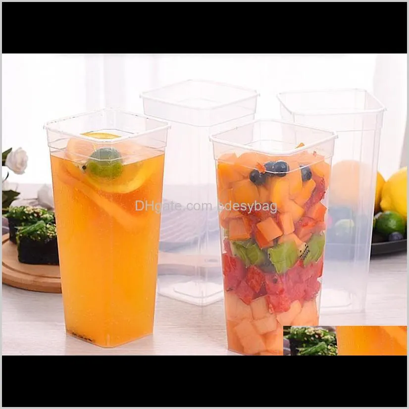 960ml disposable cups thick transparent plastic drinking lid juice tea cup with fork