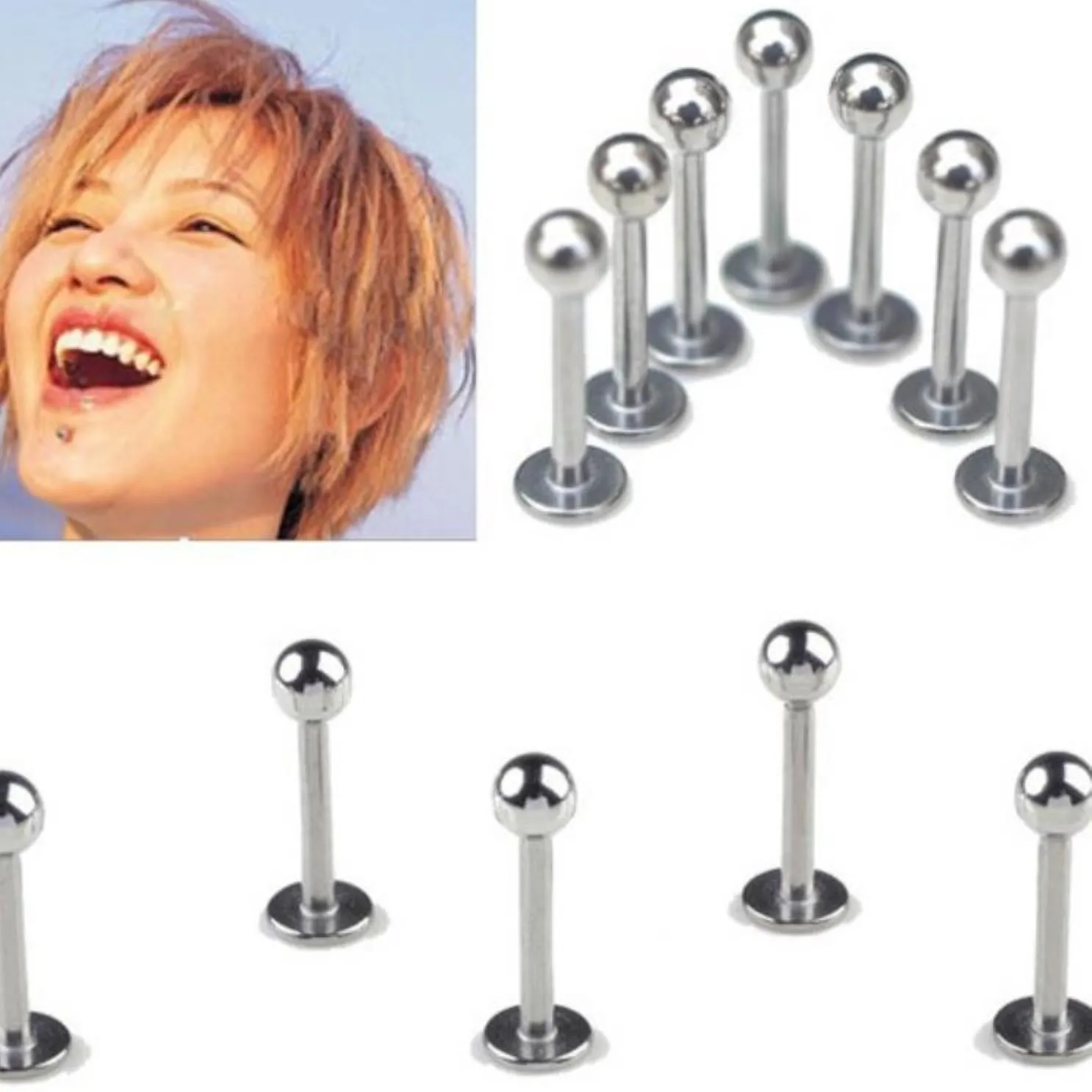 10pcs 18G Ball Lip Ring Nose Ear Bar Stud Stainless Steel Piercing Body Jewelry Wholesale