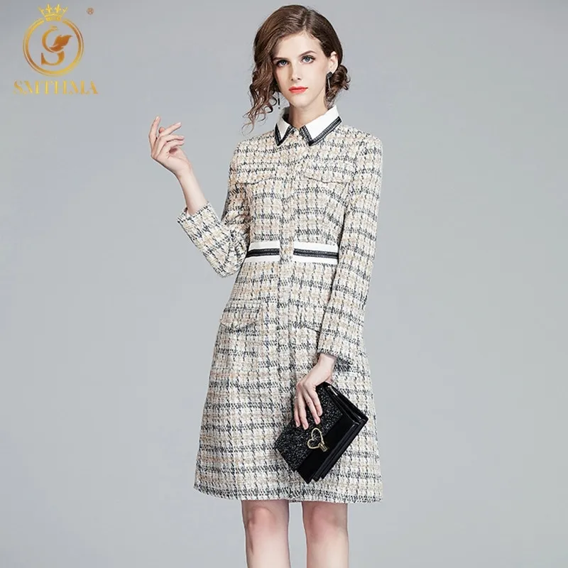 ファッションエレガントな女性のウールツイードドレスセクシーなスキニー秋の春の長袖ドレスvestidos 210520