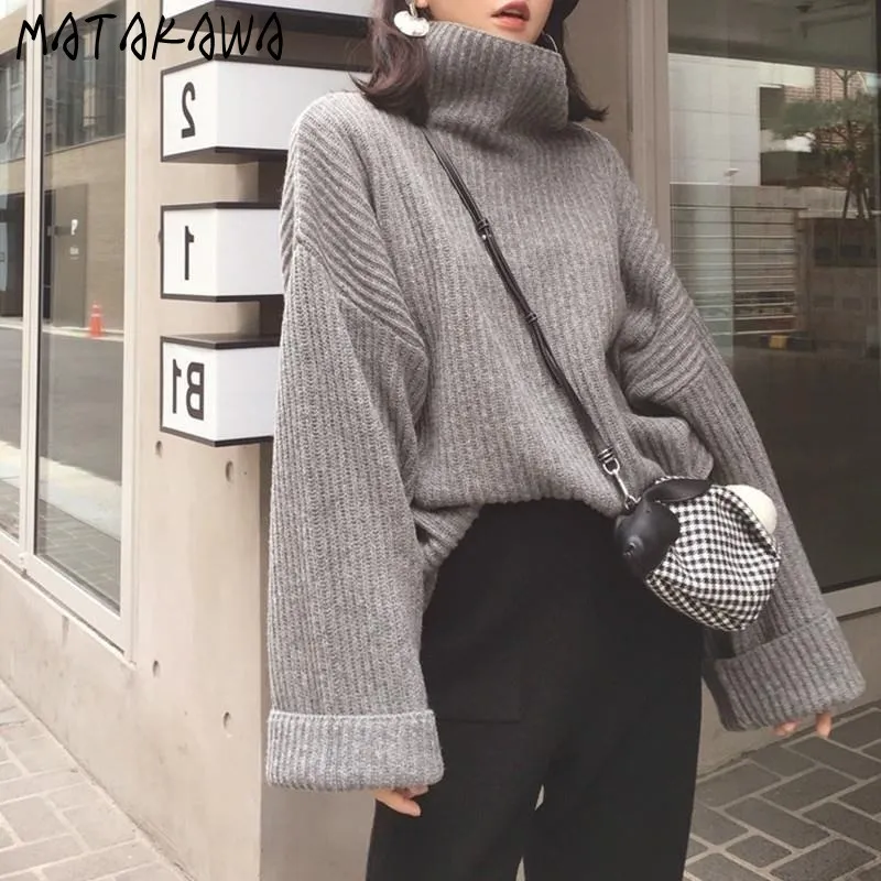 Sweater With Loose Turtleneck: Womens Chunky Knit Pullover, Korean