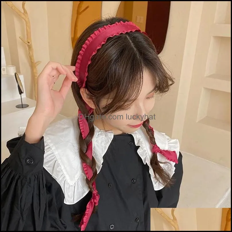 Super Fairy Women Long Ribbon Headbands Streamers Bow Hair Hoop Elastic Waved Hairbands Retro Lady Coffee Black Hair Accessories