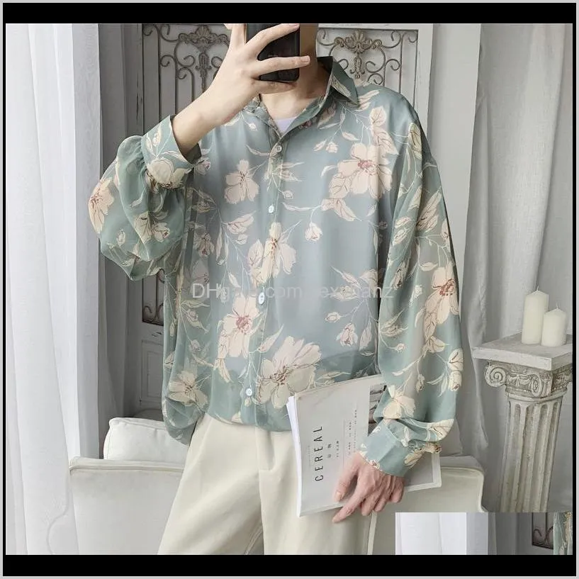 autumn new flower shirt men fashion printed casual shirt men wild hawaiian man streetwear loose long-sleeved shirts male1