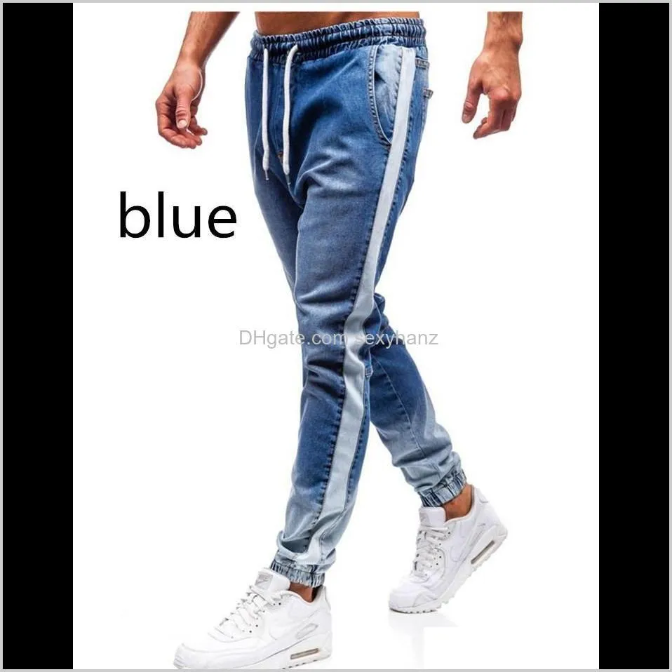 summer hip hop men blue jeans slim fit pants with for men side stripe pocket jeans pencil pantalones1