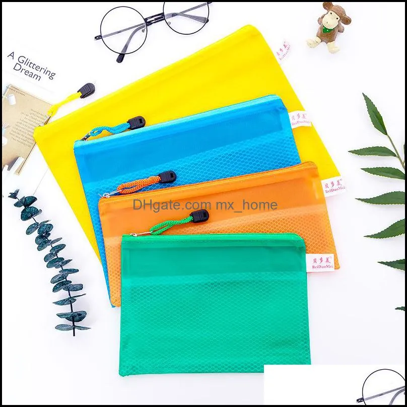 New Fashion Document Bag Grid Zipper File Folder Plastic Classified Storage Stationery Bag Thicken File Pocket Archival Bags VT1488