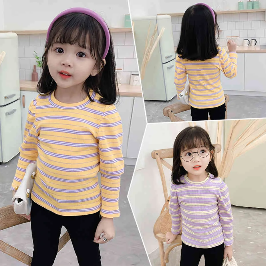 Toddler Children's T Shirt Striped Baby Girl T-shirts Spring Autumn Child T-shirt Casual Style Girls Clothing 210412