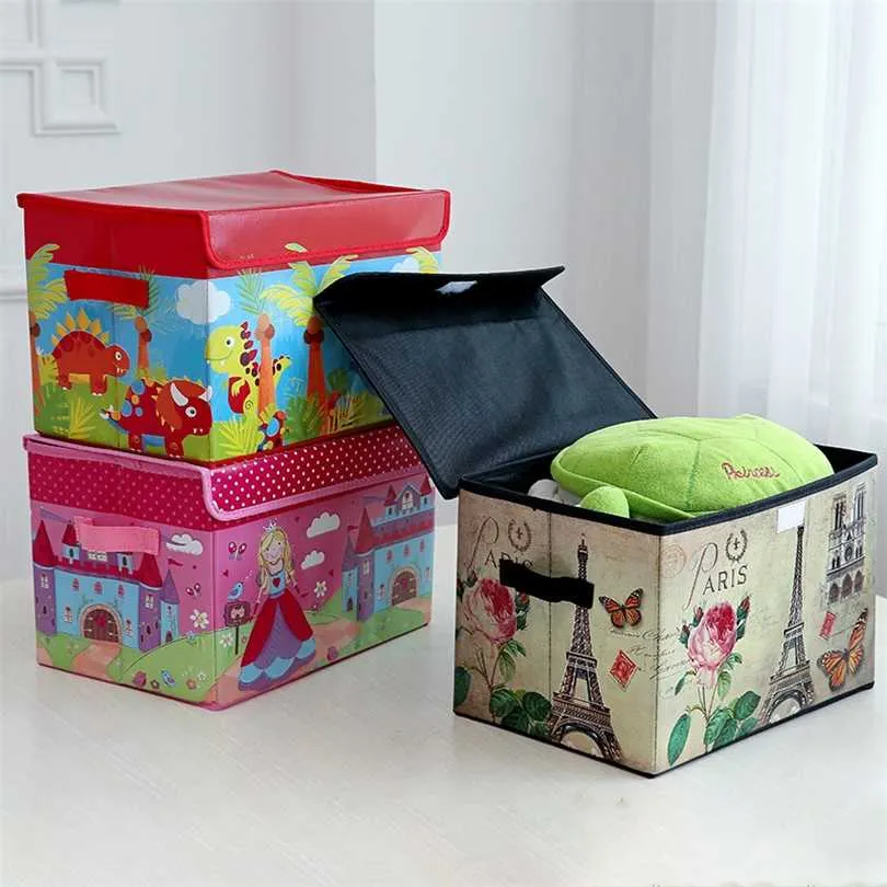 Folding Storage Box Foldable Bins Toys Organizer With Lids And Handl Basket Laundry 211102