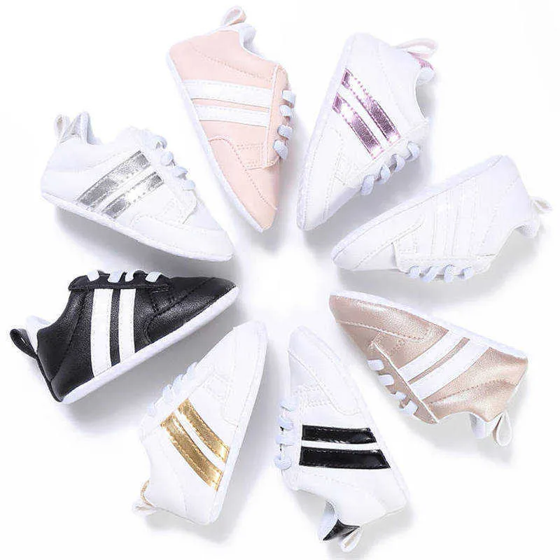 Baby Schuhe Junge Mädchen Solide PU Gestreiften Sneaker Komfort Neue Stil Neugeborenen Erste Wanderer Casual Krippe Mokassins Großhandel