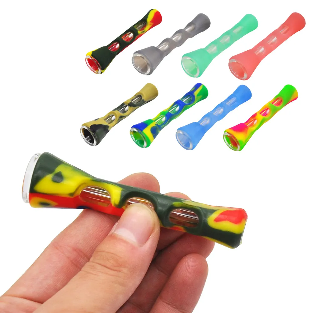 HONRYPUFF Hornform FDA Silikon Glas Rauchen Kräuterpfeife 20 mm One Hitter Dugout Pfeife Tabak Zigarettenpfeife Handlöffel Pfeifen Zubehör