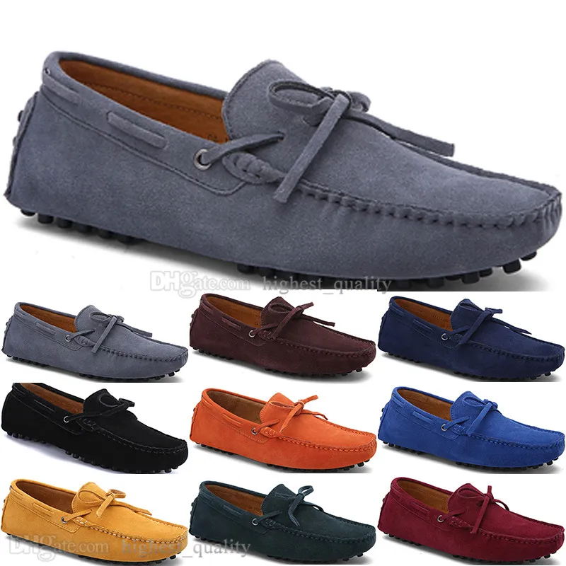 088 Nova Moda Mens Mens Sapatos Casuais Couro Estilo Britânico Primavera Casal Genuínas Ervilhas Scrub Homens Drive Lazy Man Overshoes Ao Ar Livre Respirável Respirável Amarelo