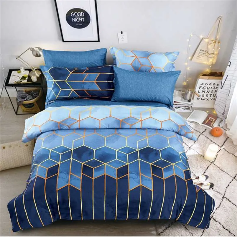 Duvet Cover Bedding Set Geometry Simple Design Twin Queen King Size Bedding Green/Blue/Red/Gray/Coffee for Home Euro Bed Set 211007