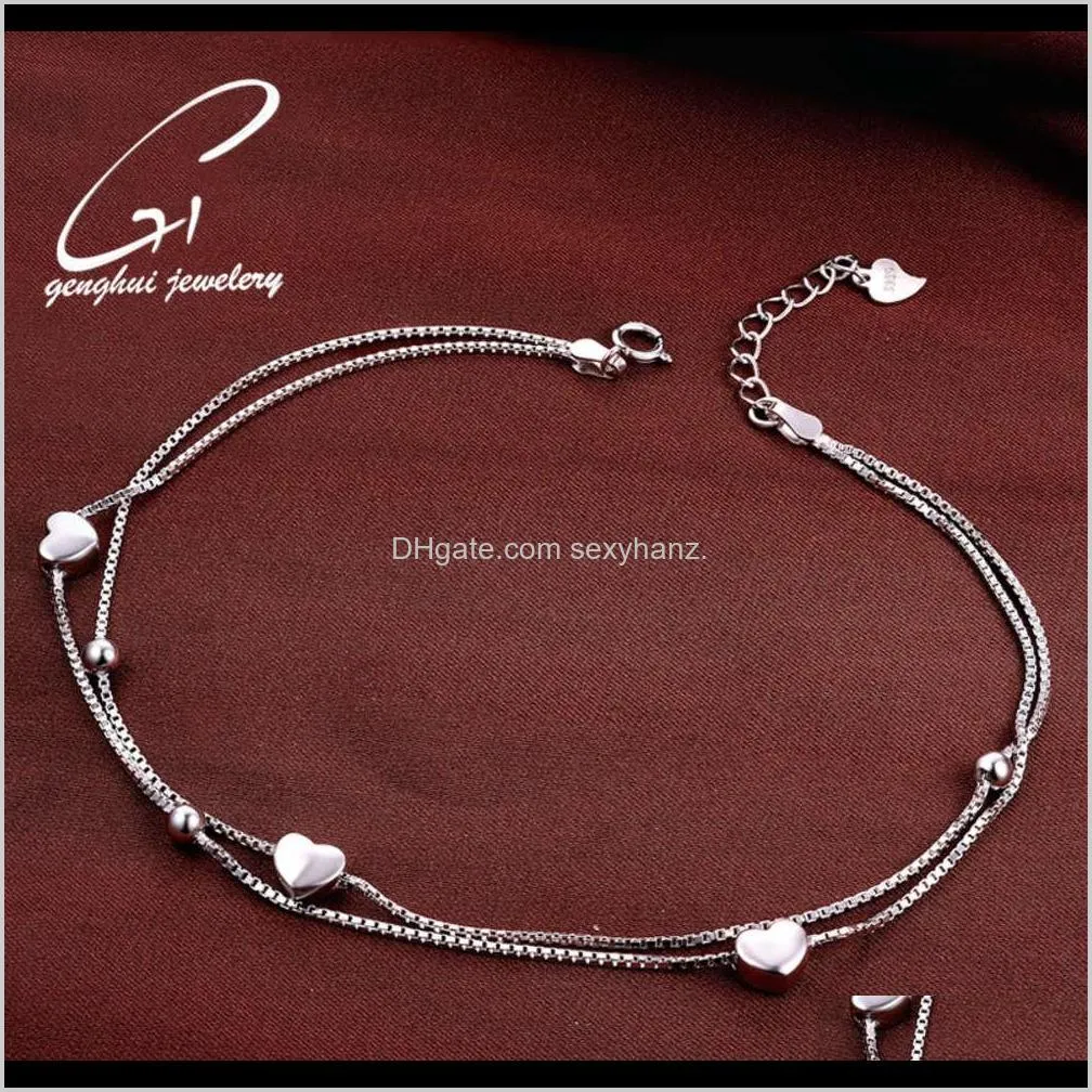 925 sterling silver jewelry love peach women`s korean fashion chain multi layer beach beaded foot decoration