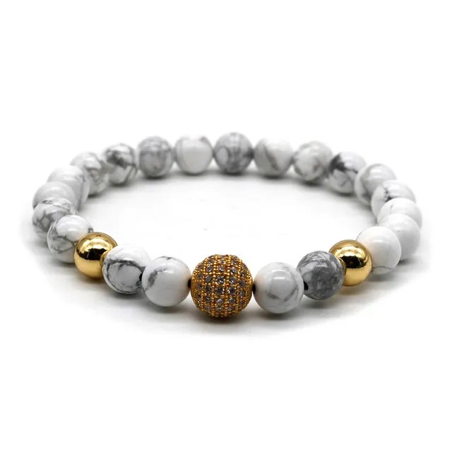 Moda Cúbica Zircônia Gold-Color Disco Bola Bracelete Homens Branco Pedra Pedra Braceletes Pulseiras