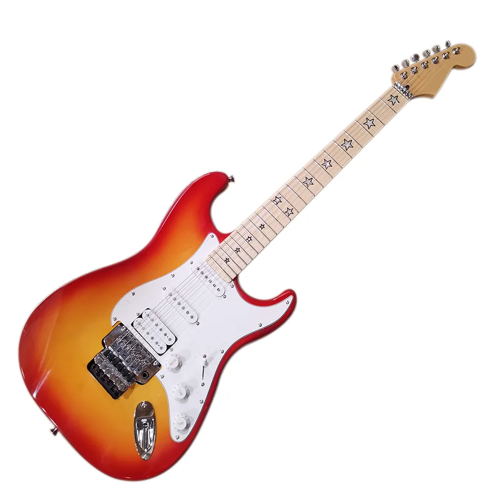 Factory Outlet-6 Strängar Cherry Sunburst Electric Gitarr, Floyd Rose, Maple Fretboard med Star Inlay, High Cost Performance