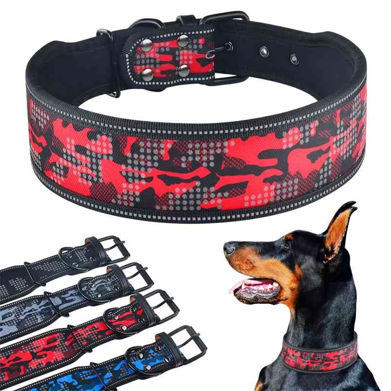 Reflective Dog Collars Camouflage Nylon S-M-L Customized Dog Collar Padded Dog Collar Accessories Fancy Pet Collar Wide Body 210729