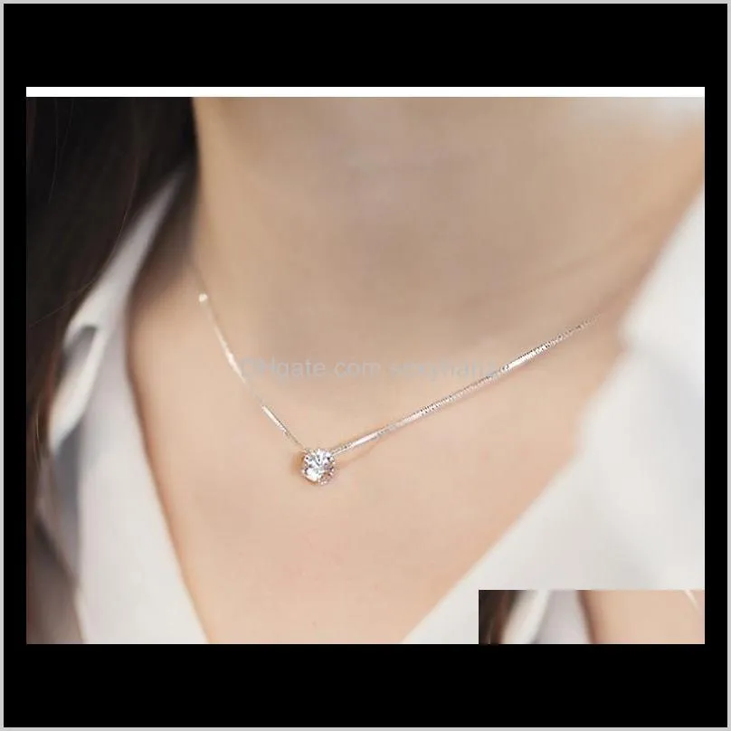 exquisite rhinestone chain single zircon 925 pure silver plated necklace female fashion accessories silver jewelry christmas gift