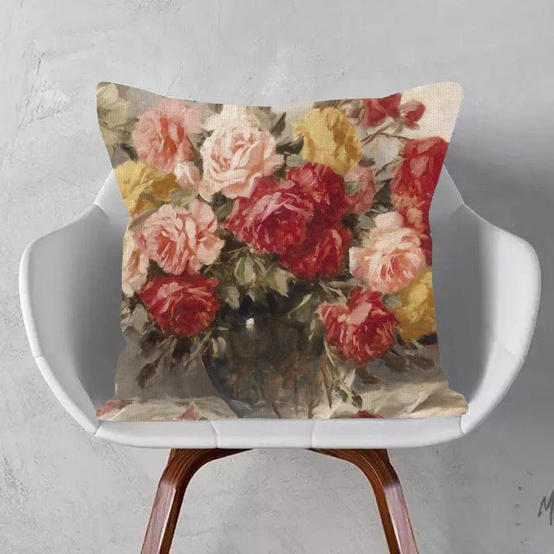 Housse de coussin à fleurs roses, taie d'oreiller Vintage en Polyester et lin Beige, 45x45cm, décoration de canapé pour la maison, coussin/décoratif