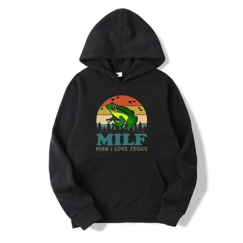 Mäns hoodies sweatshirts milf man jag älskar grodor roligt säger grod amfibian älskare mode tecknad tryck vinter långärmad tjock lös c