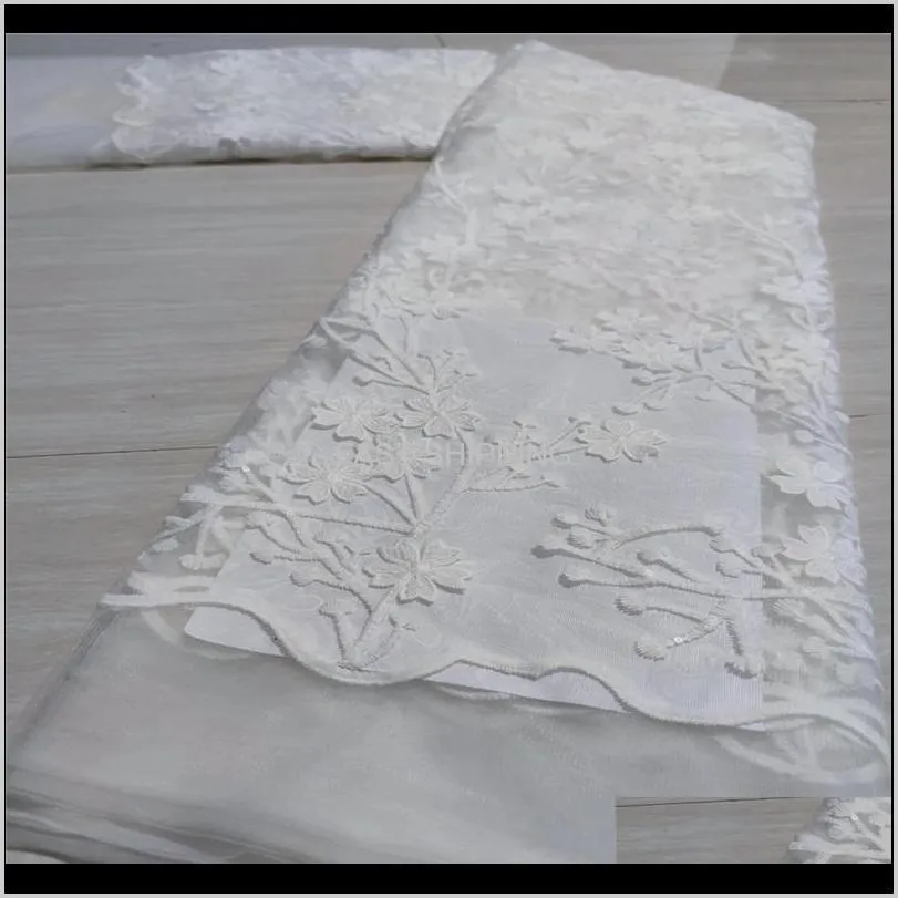 Clothing Apparel African High Quality Sequins Latest French Tull Fabric Nigerian Pure White Lace For Wedding 5Yards Drop Delivery 2021