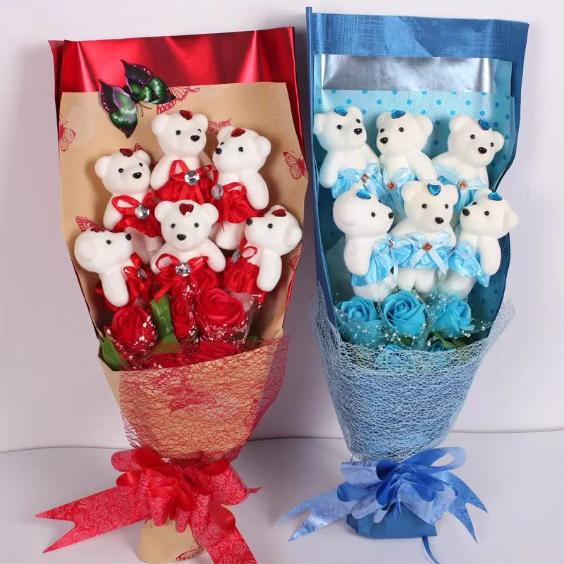 Valentines Day Bubble Bear Rose Flower Decoration Packaging Supplies Ice Cream Bear Wedding Birthday Party Decoration Gift w-00635
