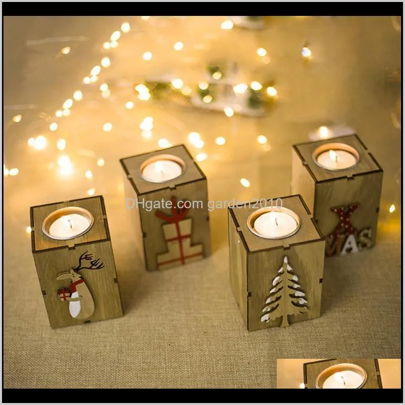 navidad 2020 wood candle holders tealight candlesticks lantern vintage christmas decorations for home new year party decor gifts1